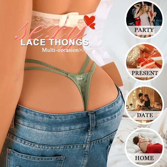 🆕Women's Green Glitter Underwear Breathable Strappy Lace Sexy Panties Polyamide - Picture 4 of 6